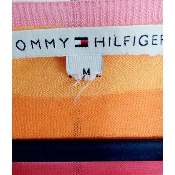 Tommy Hilfiger M Sweater Women's  Striped Pink Orange 100% Linen‎ Long Sleeve - Picture 6 of 7